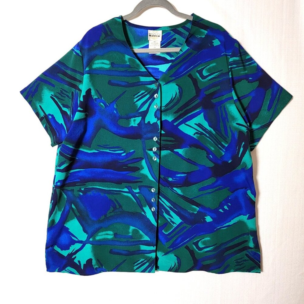 Bentley Plus Womens Button Down Shirt Plus Size 18W Short Sleeve Vacationcore